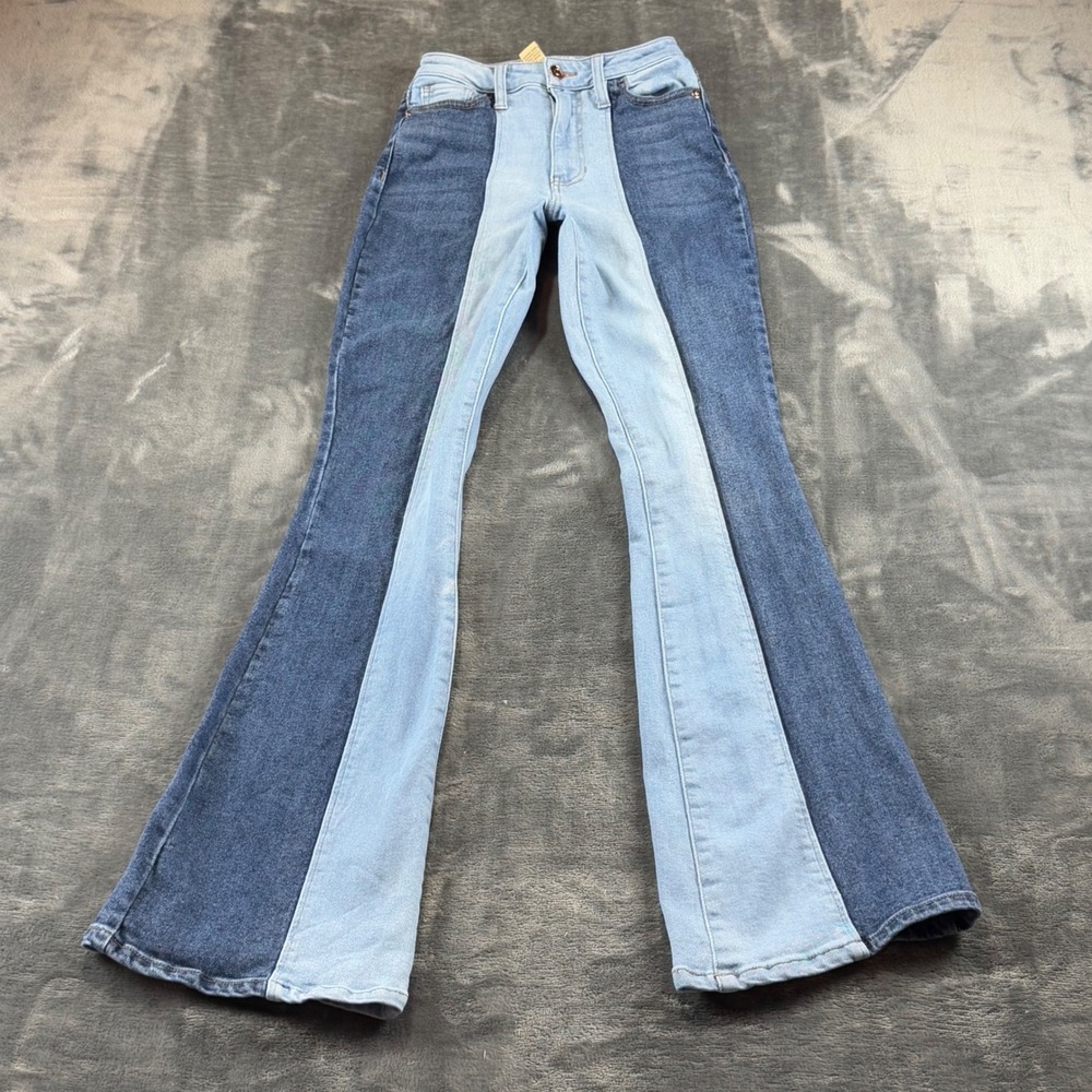 Altar'd State Two Tone Patchwork Flare Jeans Womens 24/0 Blue High Rise Boho